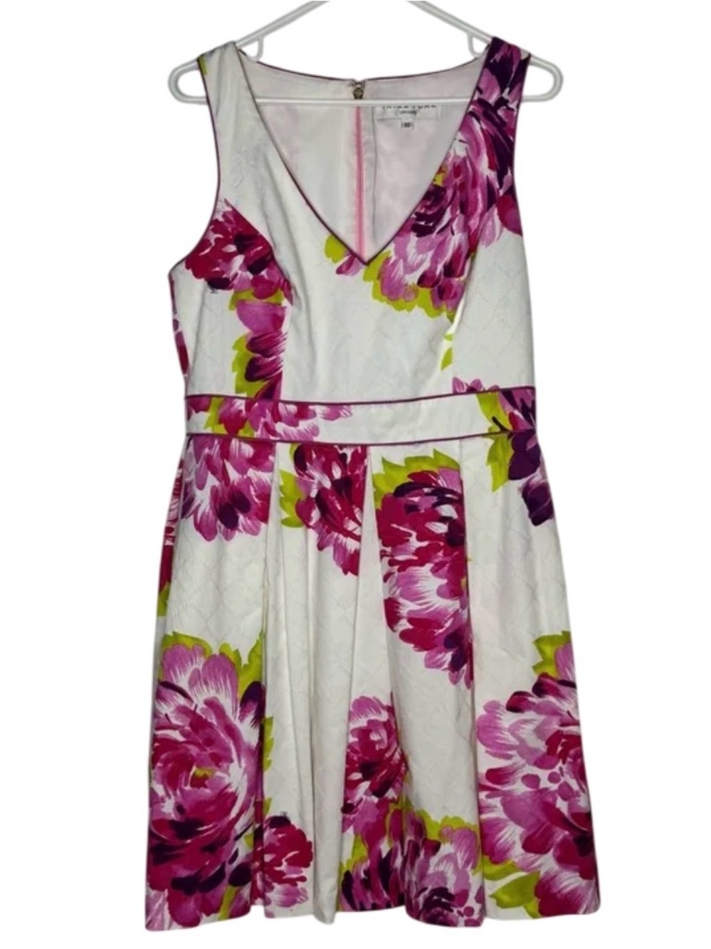Trina Turk Floral Print Marcia Fit & Flare Dress wPink & Lime Accents size 10